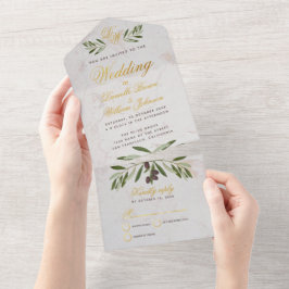 Monogram Olive Branch Wedding Elegante Imitate Gol All In One Einladung
