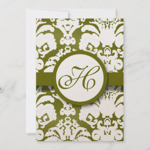 Monogram Olive Damask Einladung