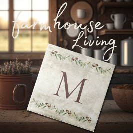 Monogram Olive Garland Rustikale Personalisiert Br Fliese