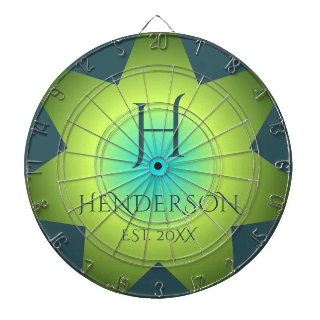 Monogram ombre blauer Cyan aquamarin grüner farbig Dartscheibe (vorne)