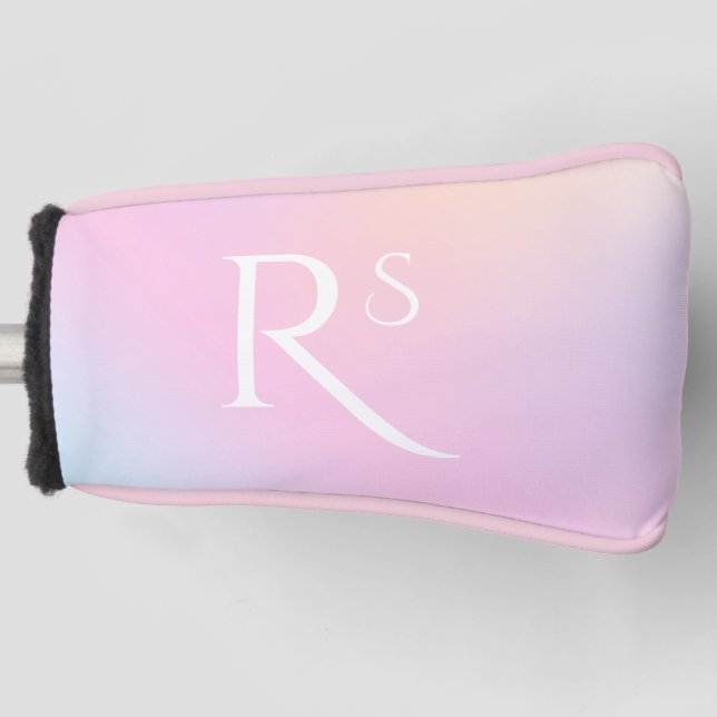 Monogram Ombre Holographic Pink Girly Personalized Golf Headcover (Vorderseite)