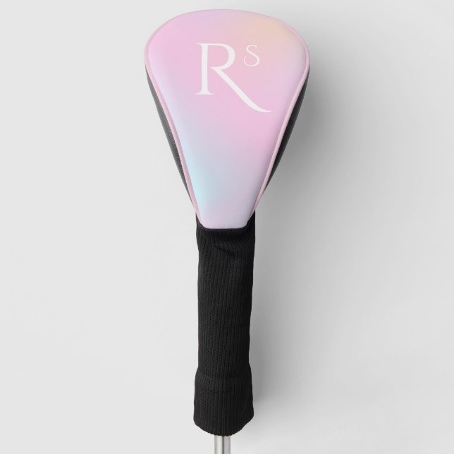 Monogram Ombre Holographic Pink Girly Personalized Golf Headcover (Vorderseite)