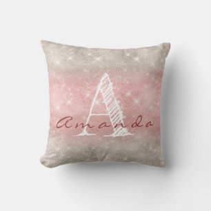 Monogram Ombre Name Pink Gray Pastel Watercolor Kissen