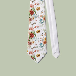 Monogram on Colorful Floral Still Life Art White Krawatte