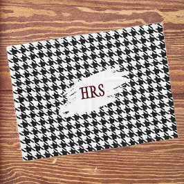 Monogram or Name, Black & White Houndstooth Fleecedecke