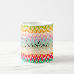 Monogram Orange Aquamarin Ikat Zickzack Zig Zag Mu Tasse