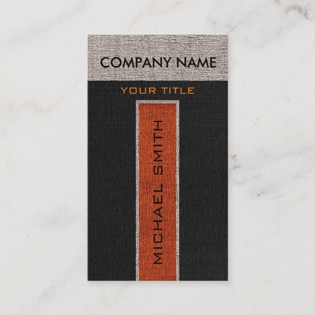 Monogram Orange & Black Burlap Linen Rustic Jute Visitenkarte (Vorderseite)