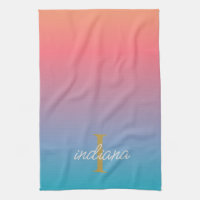 Monogram Orange Blue Ombre Modern Script Name