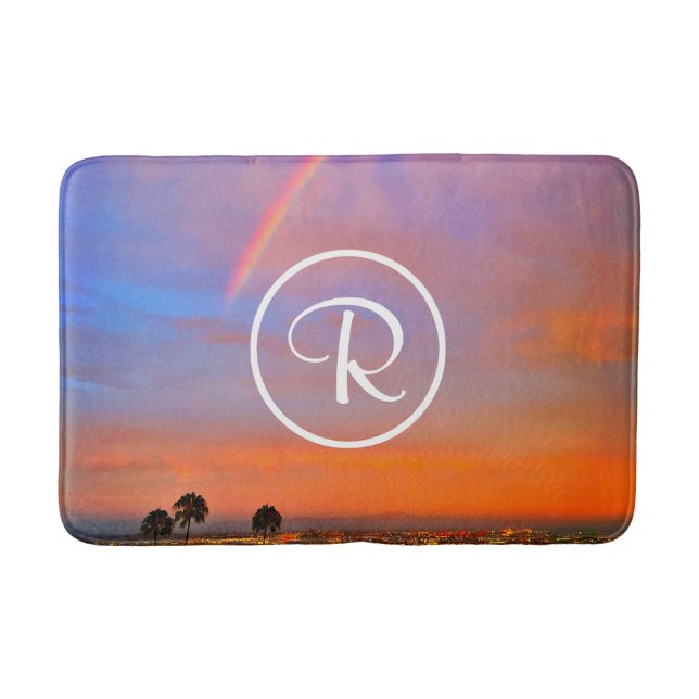 Monogram Orange Blue Sunset Rainbow Fotografie Badematte (Vorderseite)