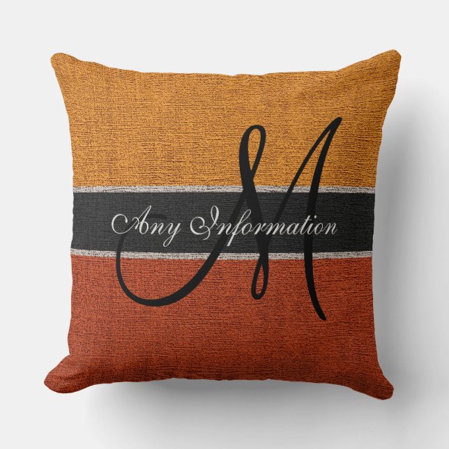 Monogram Orange Burlap Rustic Jute Kissen (Vorderseite)