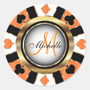 Monogram Orange Casino Poker Chip Design Runder Aufkleber