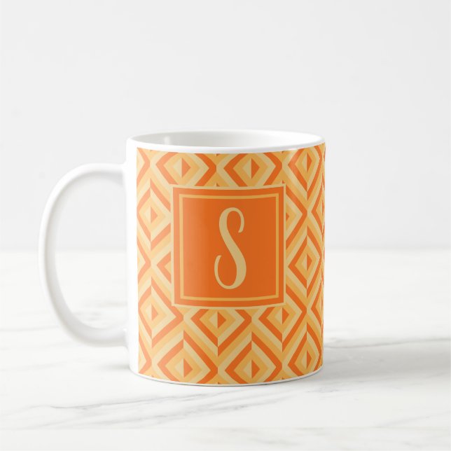 Monogram Orange Drei-Tonen-Diamantmuster Kaffeetasse (Links)