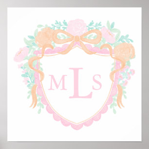 Monogram Orange Fall Pumpkin Wappen Party Signing Poster