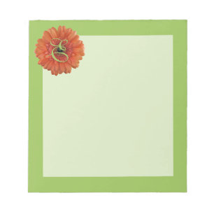 Monogram Orange Gerbera Daisy Green Notepad Notizblock