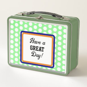 Monogram Orange Green Great Day Polka Dots Metall Brotdose
