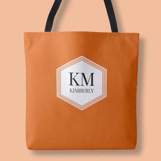 Monogram Orange Modern Eleganter Einfaches Individ (Monogram Orange Modern Elegant Simple Custom Name Tote Bag)