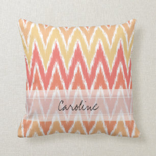 Monogram Orange Ombre Ikat Zickzack Zig Zag Muster Kissen