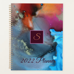 Monogram, Orange Red Abstrakt Waves Planer