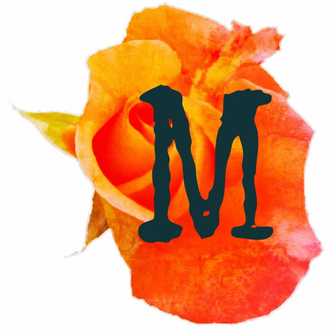 Monogram Orange Rose Foto Sculpture Ornament Fotoskulptur Ornament (Vorne)