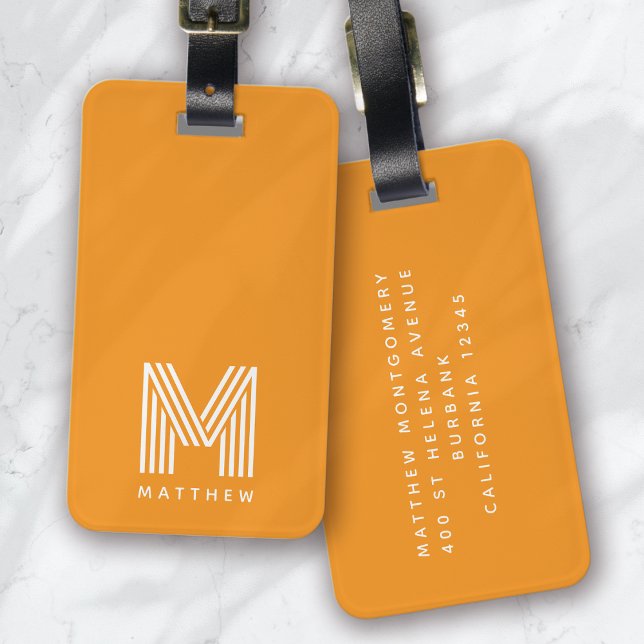 Monogram Orange Stilvoll Modern Minimalistisch Gepäckanhänger (Von Creator hochgeladen)