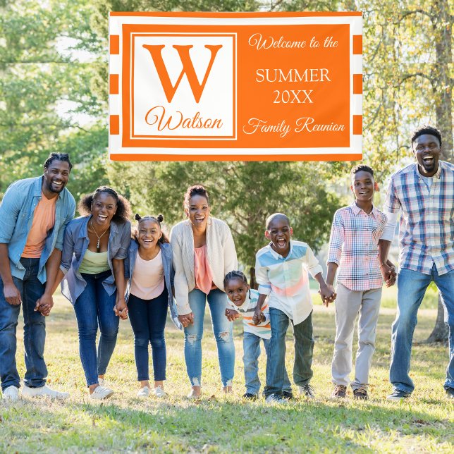 Monogram Orange Stripes Summer Family Wiedersehen Banner (Von Creator hochgeladen)
