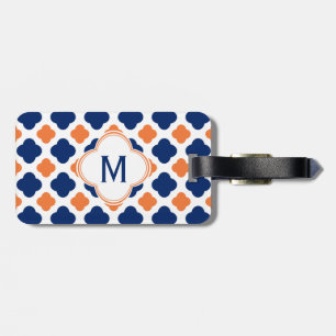 Monogram Orange und Royal Blue Quatrefoil Gepäckanhänger