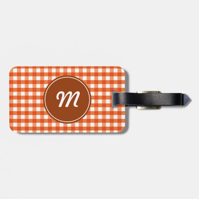 Monogram Orange und White Gingham Muster Gepäckanhänger (Rückseite horizontal)