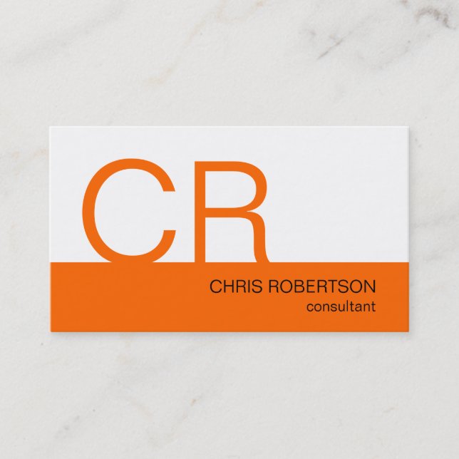 Monogram Orange White Consultant Business Card Visitenkarte (Vorderseite)
