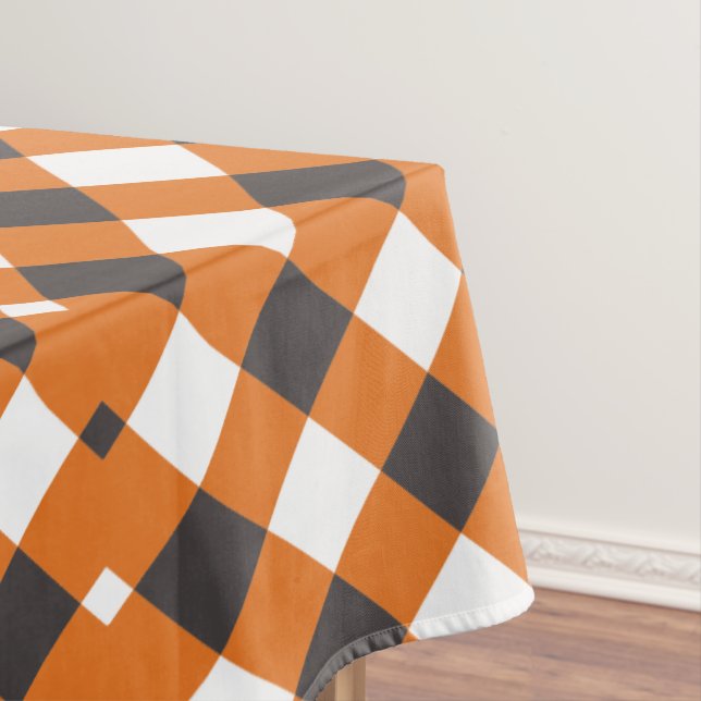 Monogram Orange White Kariert Gingham Tischdecke (Beispiel)