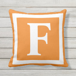 Monogram, Orange White Outdoor Throw Pillow Kissen