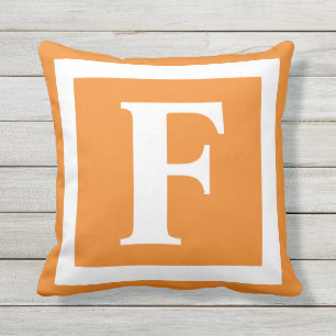 Monogram, Orange White Outdoor Throw Pillow Kissen