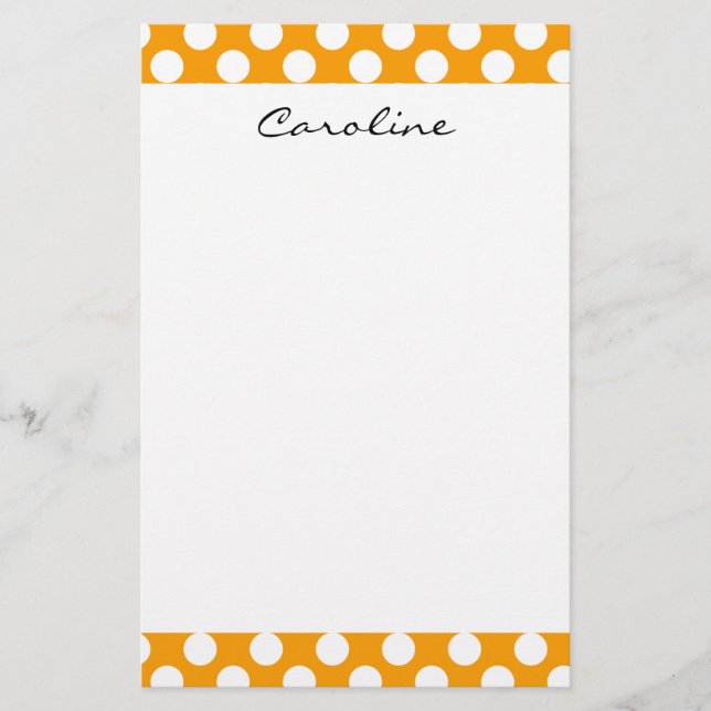 Monogram Orange White Trendy Fun Polka Dot Muster Briefpapier (Vorderseite)