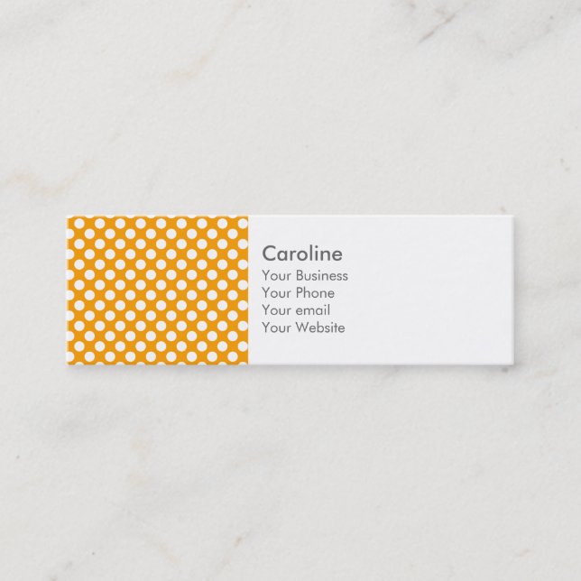Monogram Orange White Trendy Fun Polka Dot Muster Mini Visitenkarte (Vorderseite)
