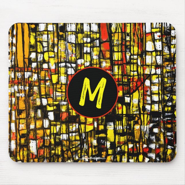 Monogram Orange Yellow Black Abstrakte Art Mousepad (Vorne)