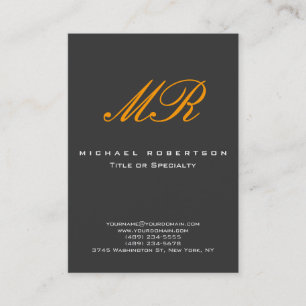 Monogram Orange Yellow Grey Chubby Business Card Visitenkarte