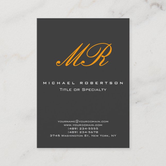 Monogram Orange Yellow Grey Chubby Business Card Visitenkarte (Vorderseite)