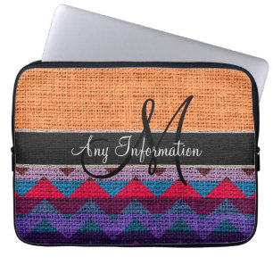 Monogram Orange Zickzack Zigzag Burlap Jute Laptopschutzhülle