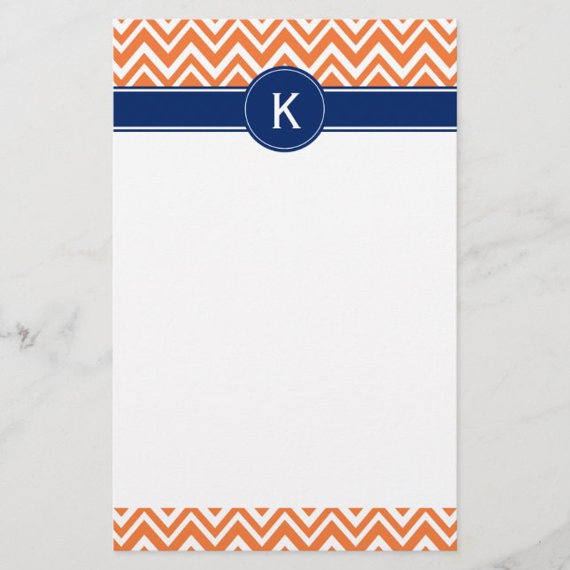 Monogram Orange Zigzag Muster Briefpapier (Vorderseite)