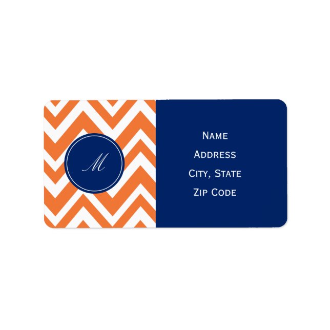 Monogram Orange Zigzag Muster mit Royal Blue Adressaufkleber (Vorne)