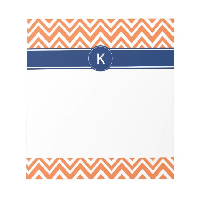 Monogram Orange Zigzag Muster Notizblock (Vorderseite)