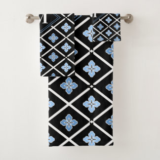 Monogram Oriental Blue Sakura Muster Badhandtuch Set