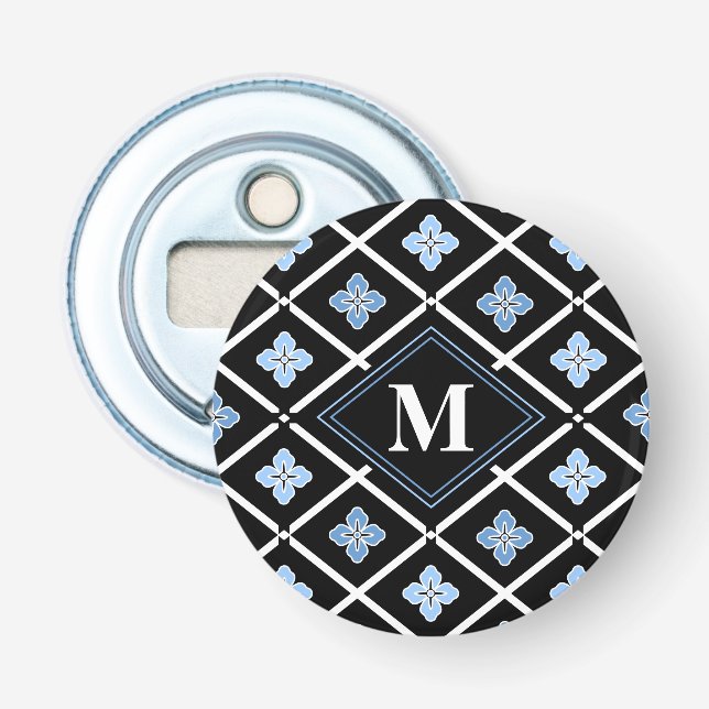 Monogram Oriental Blue Sakura Muster Flaschenöffner (Vorderseite)