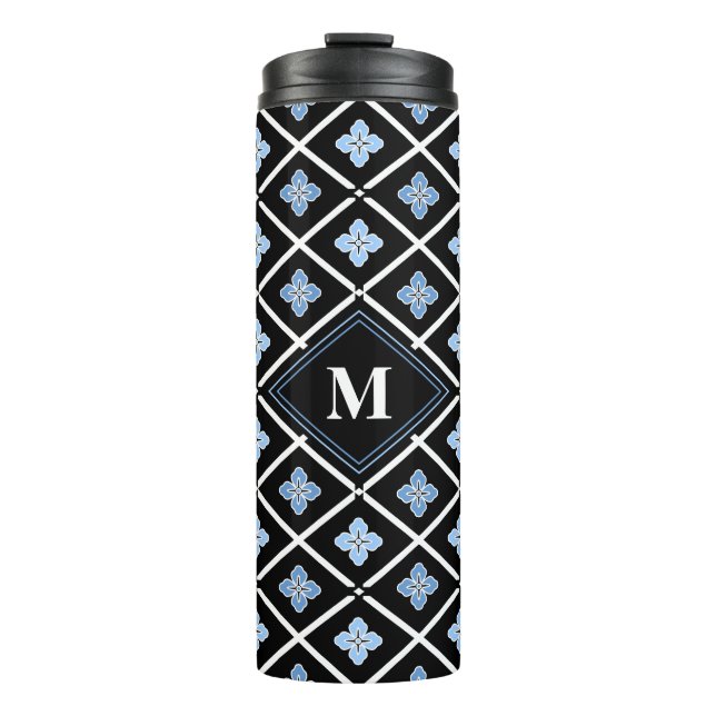 Monogram Oriental Blue Sakura Muster Thermosbecher (Vorderseite)