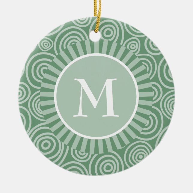 Monogram Ornament Sage Green Spirals Personalisier (Vorne)