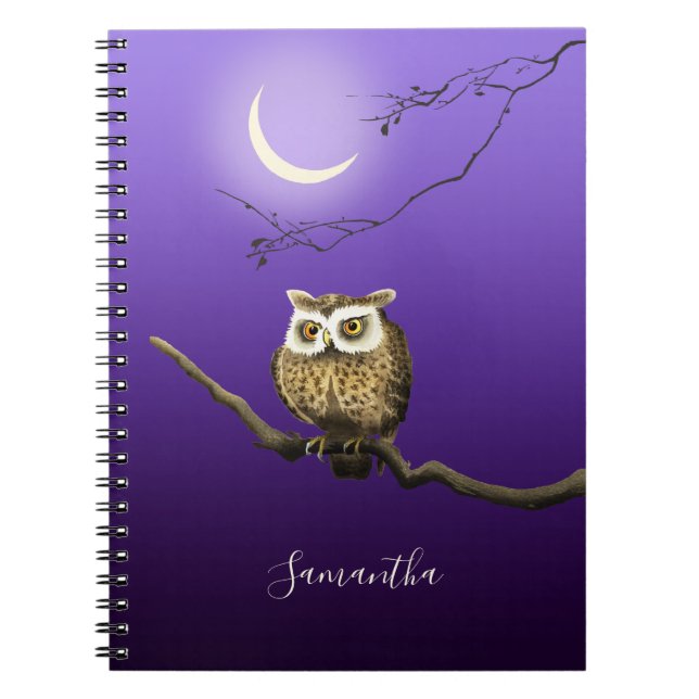Monogram Owl Night Moon Dark Blue Small Notebook Notizblock (Vorderseite)