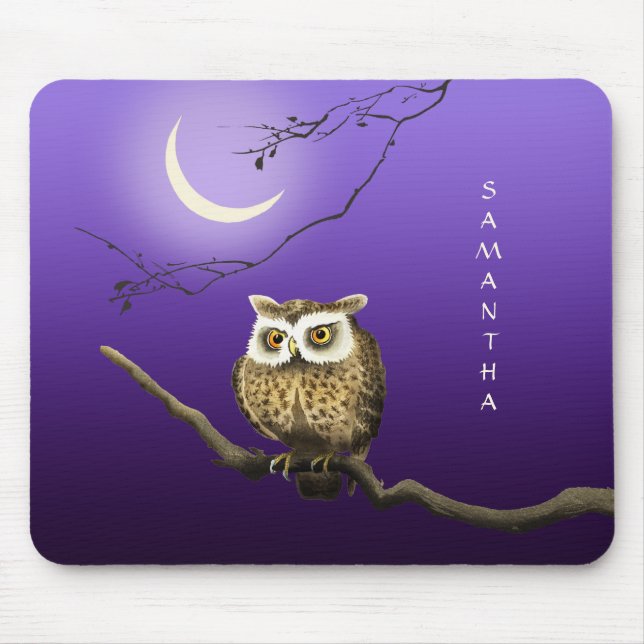 Monogram Owl Night Moonlight Deep Blue Mousepad (Vorne)
