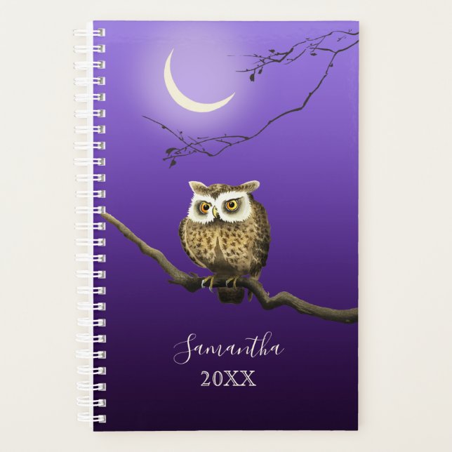 Monogram Owl Night Moonlight Deep Blue Planner Planer (Vorderseite)