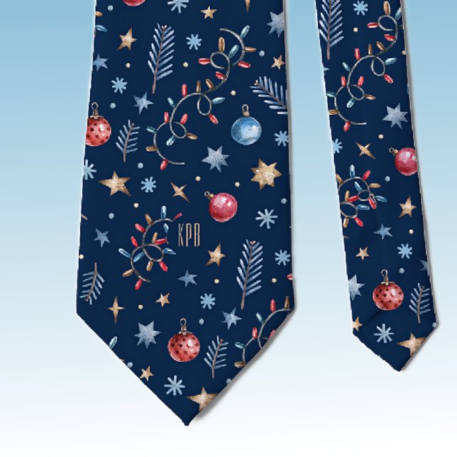 Monogram, Oxford Blue Stars & Holiday Lights Krawatte (Von Creator hochgeladen)