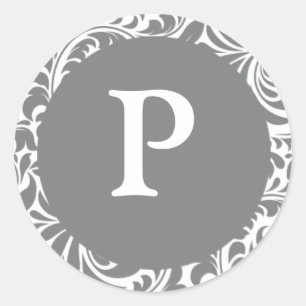Monogram P Gray Gray Anpassbare Einladungs-Siegel Runder Aufkleber