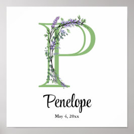 Monogram P Lavendel Eucalyptus Kinderzimmer Poster